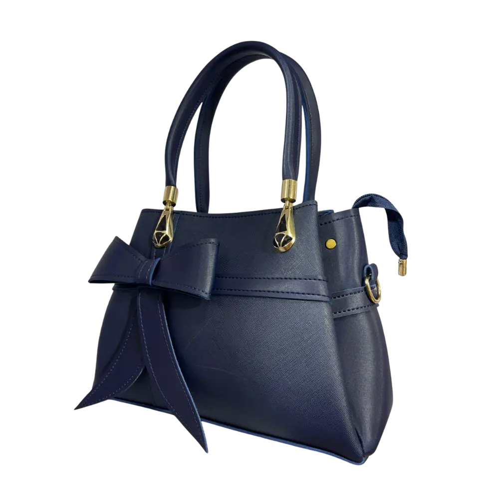 Navy Bow-Accent Handbag