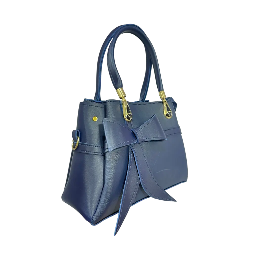 Navy Bow-Accent Handbag