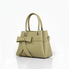 Beige Bow-Accent Handbag